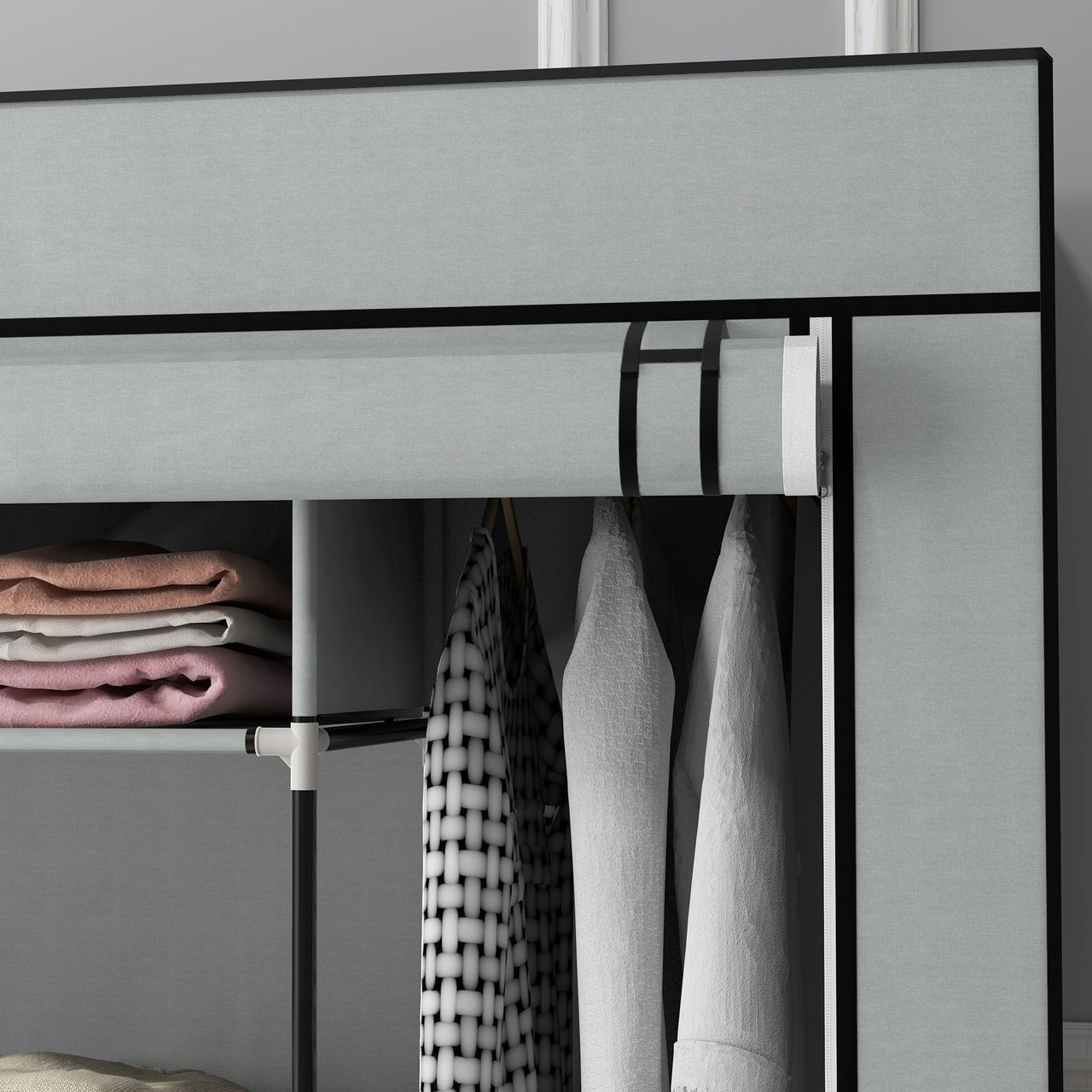 HOMCOM Stoffschrank Kleiderschrank mit Kleiderstange, 10 Fächern, 4 Schubladen