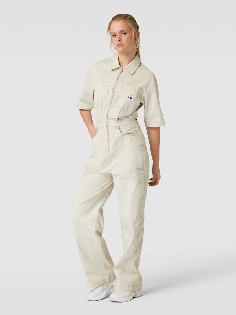 Jumpsuit mit Umlegekragen Modell 'UTILITY' in ecru