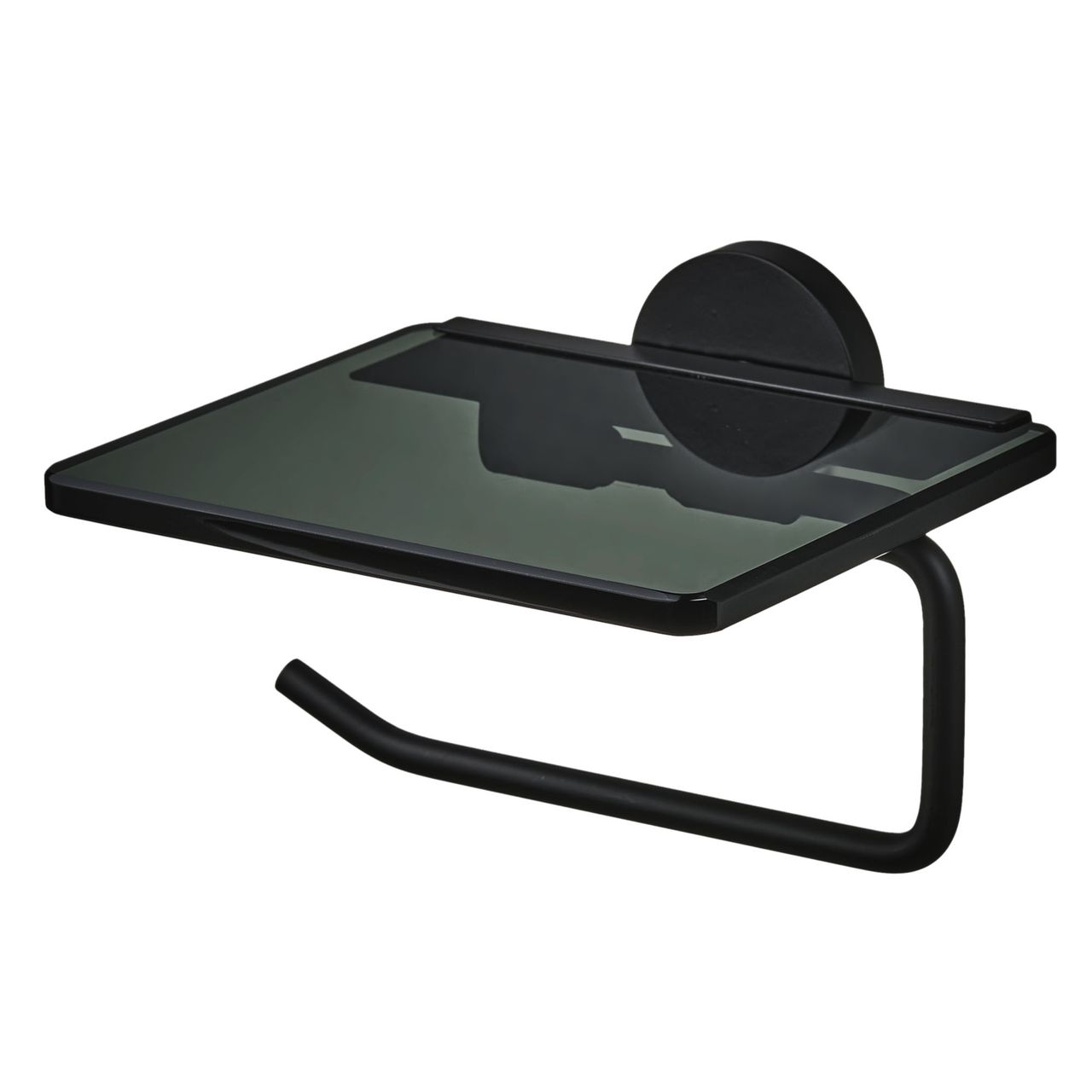 Weles AMARE Luxus WC-Rollenhalter mit Glasablage - Schwarz, 13,8 x 16 x 11,5 cm