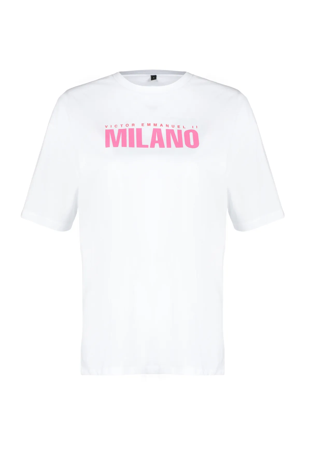 Trendyol Collection  Weißes, bedrucktes, übergroßes/weites Strick-T-Shirt mit Rundhalsausschnitt aus 100 % Baumwolle TWOSS24TS00066