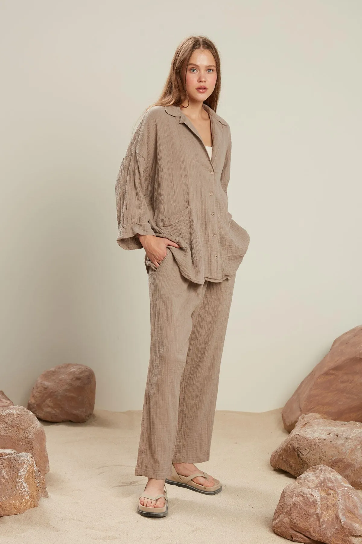 Manuka  MUSSELIN-HEMDJACKE GRAU
