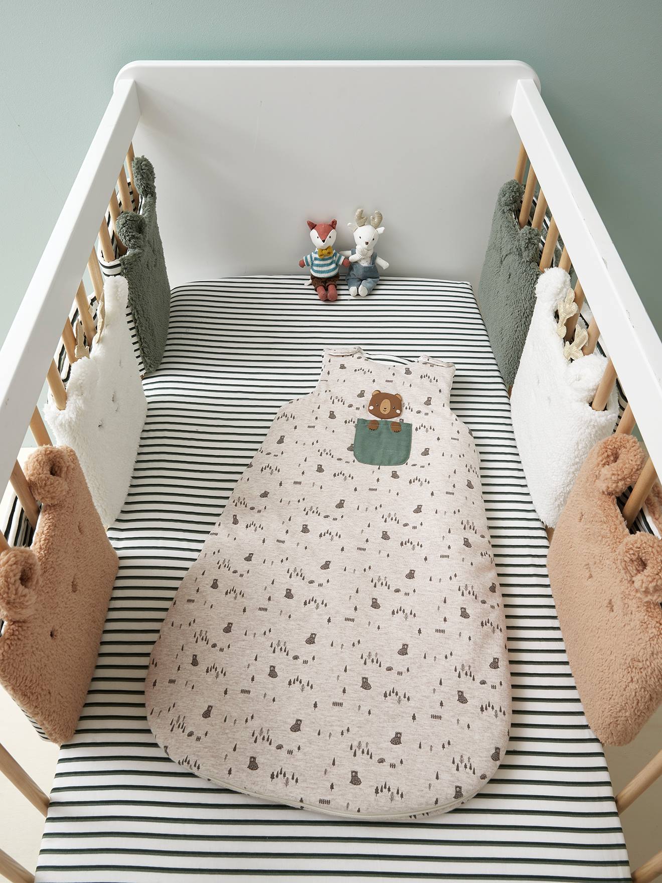 Vertbaudet Ärmelloser Baby Schlafsack GRÜNER WALD Oeko-Tex - beige meliert