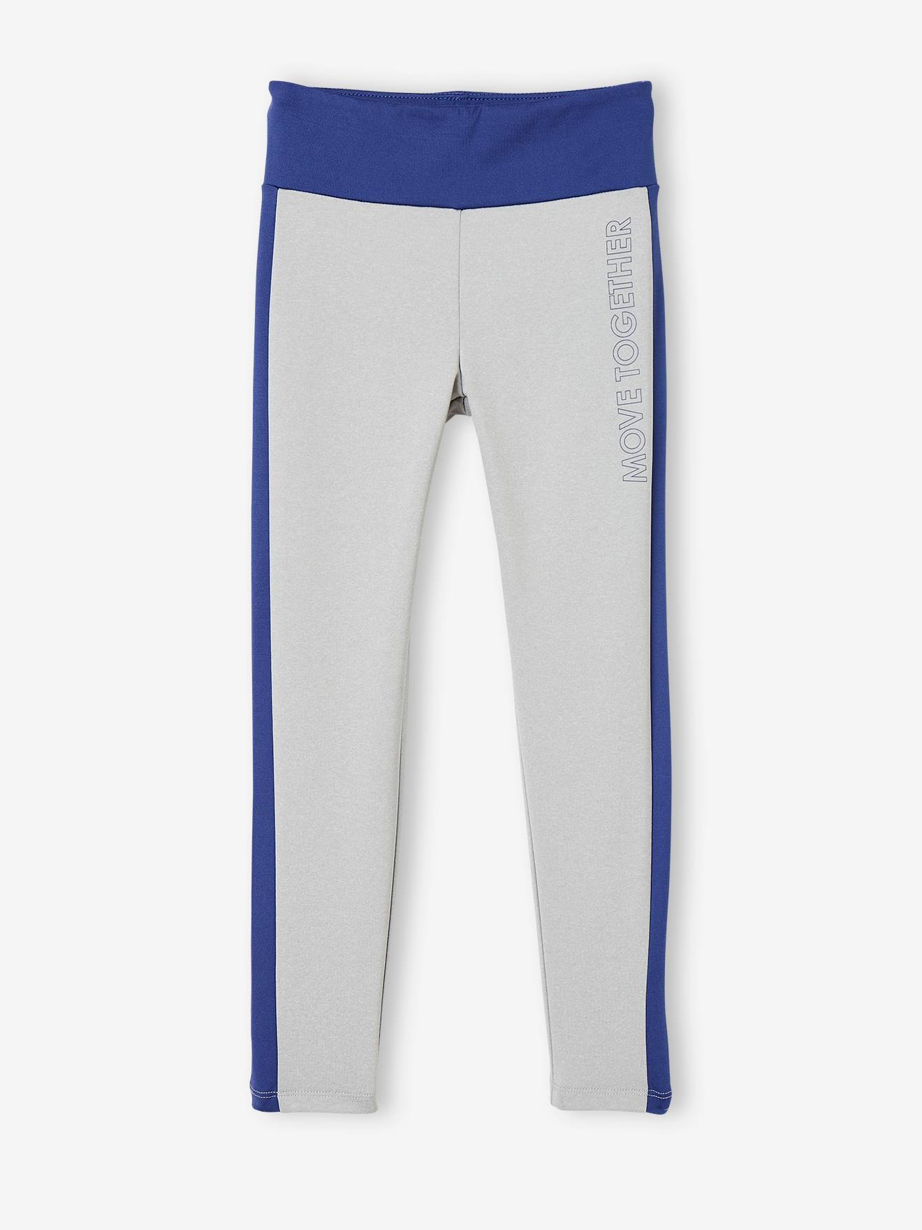 Legging sport matière technique fille bandes côtés corail fluo