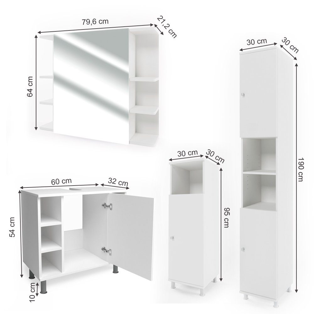 Vicco Badmöbel-Set Badezimmerset FYNN Weiß Set 4, (4-er Set, 4-St., 4-er Set)