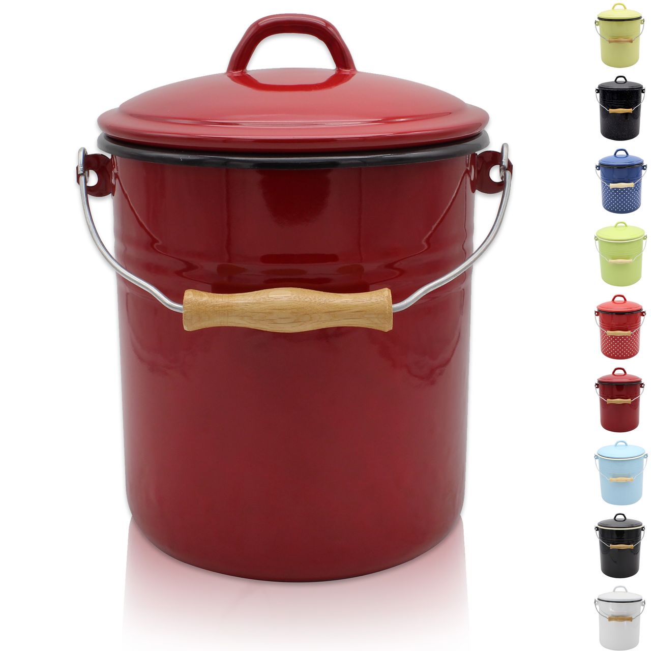 Karl Krüger Emaillierter Mülleimer mit Deckel rot, 5 Liter