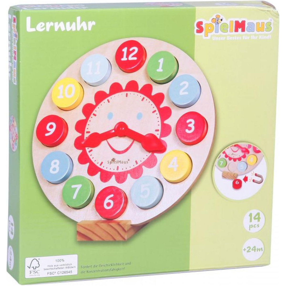 SpielMaus Holz Holz Lernuhr