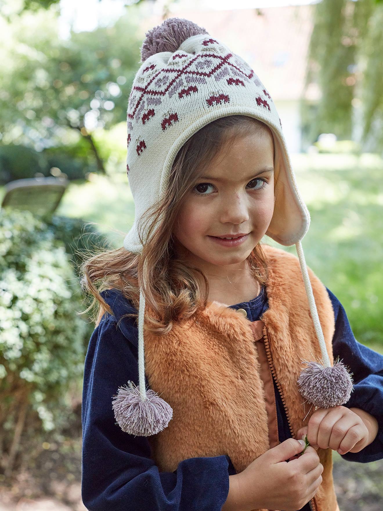 Ensemble fille bonnet + snood + gants jacquard écru
