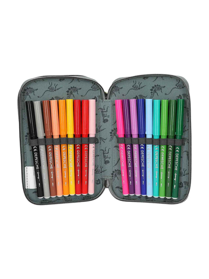 Depesche 3-Fach Federtasche BITE inkl. Stifte Dino World 20 x 13 x 7,5 cm in grau-grün günstig kaufen onesize