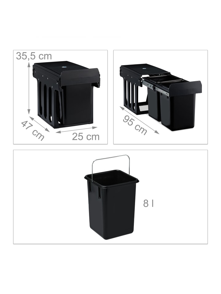 relaxdays Mülltrennsystem Schwarz 2x8L günstig kaufen onesize