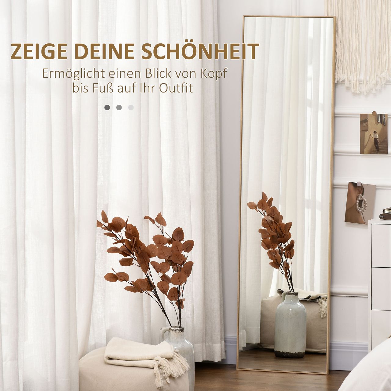 HOMCOM Standspiegel, Ankleidespiegel, Ganzkörperspiegel mit Holzmaserung
