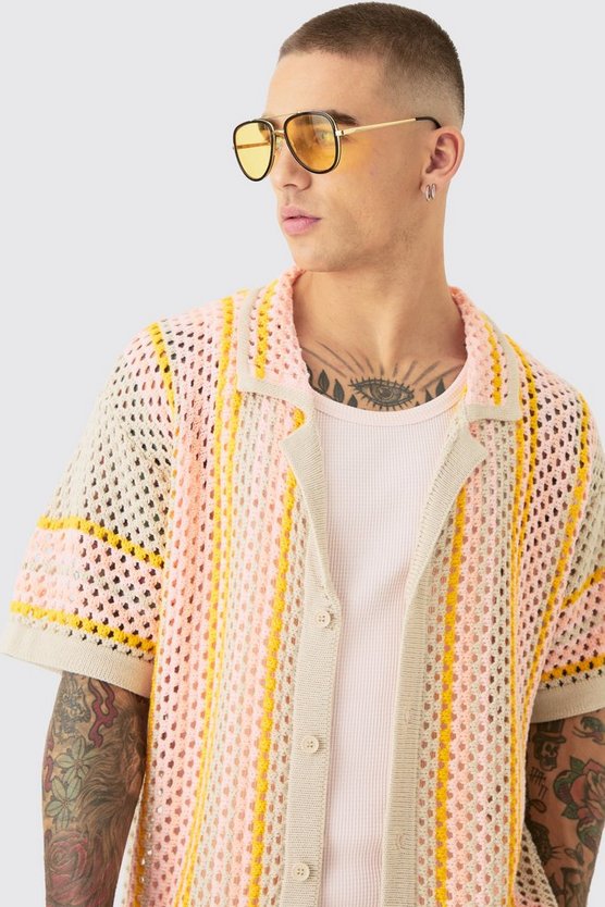 Kastiges gestreiftes Oversize Hemd in Orange