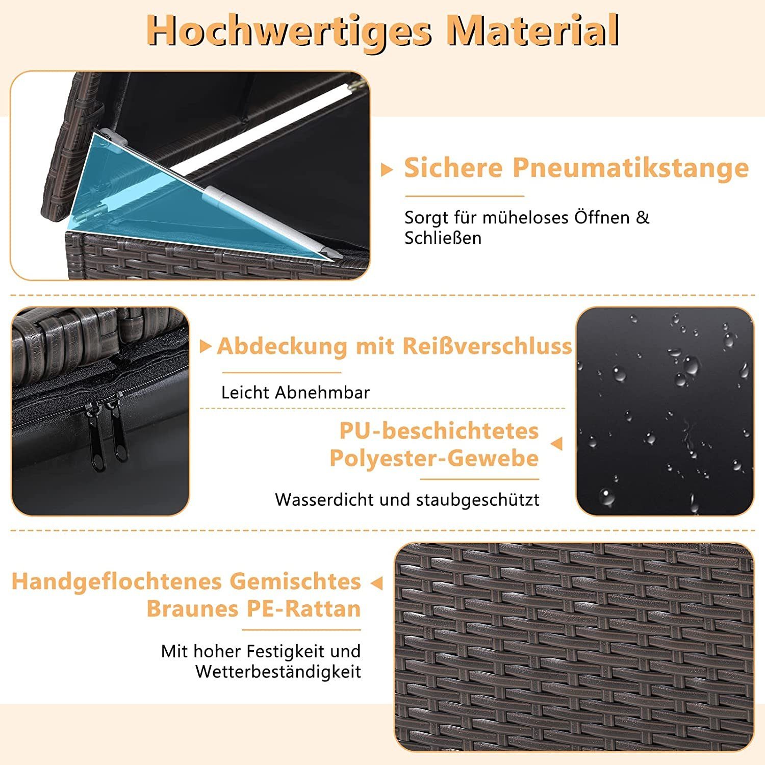 KOMFOTTEU Kissenbox Auflagenbox, mit Griffen und Rollen, 150 x 77 x 73 cm