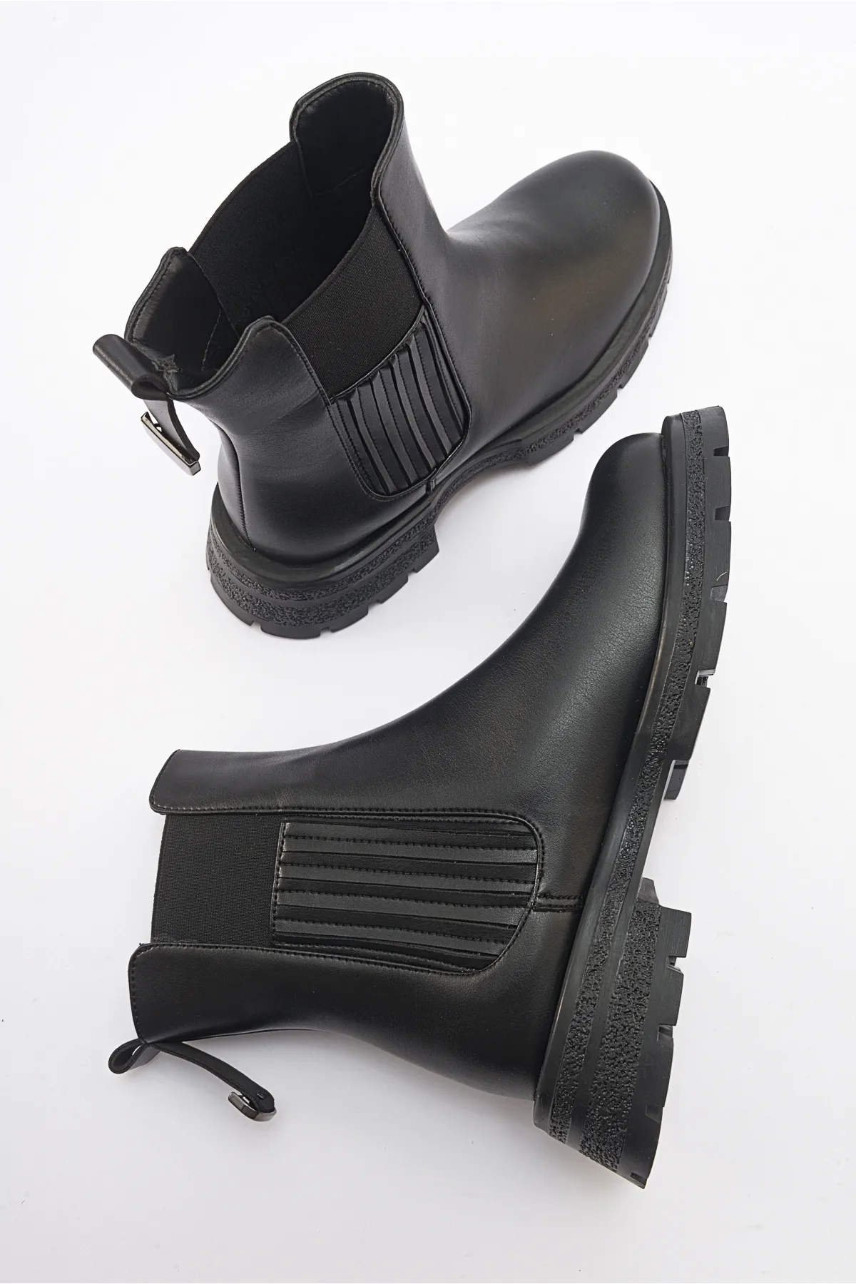 LuviShoes  DENIS Black Skin Elastic Damen-Chelsea-Stiefel