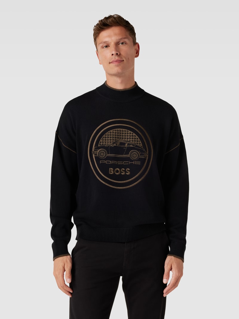 Strickpullover mit Label-Stitching - Porsche X Boss Collection in schwarz