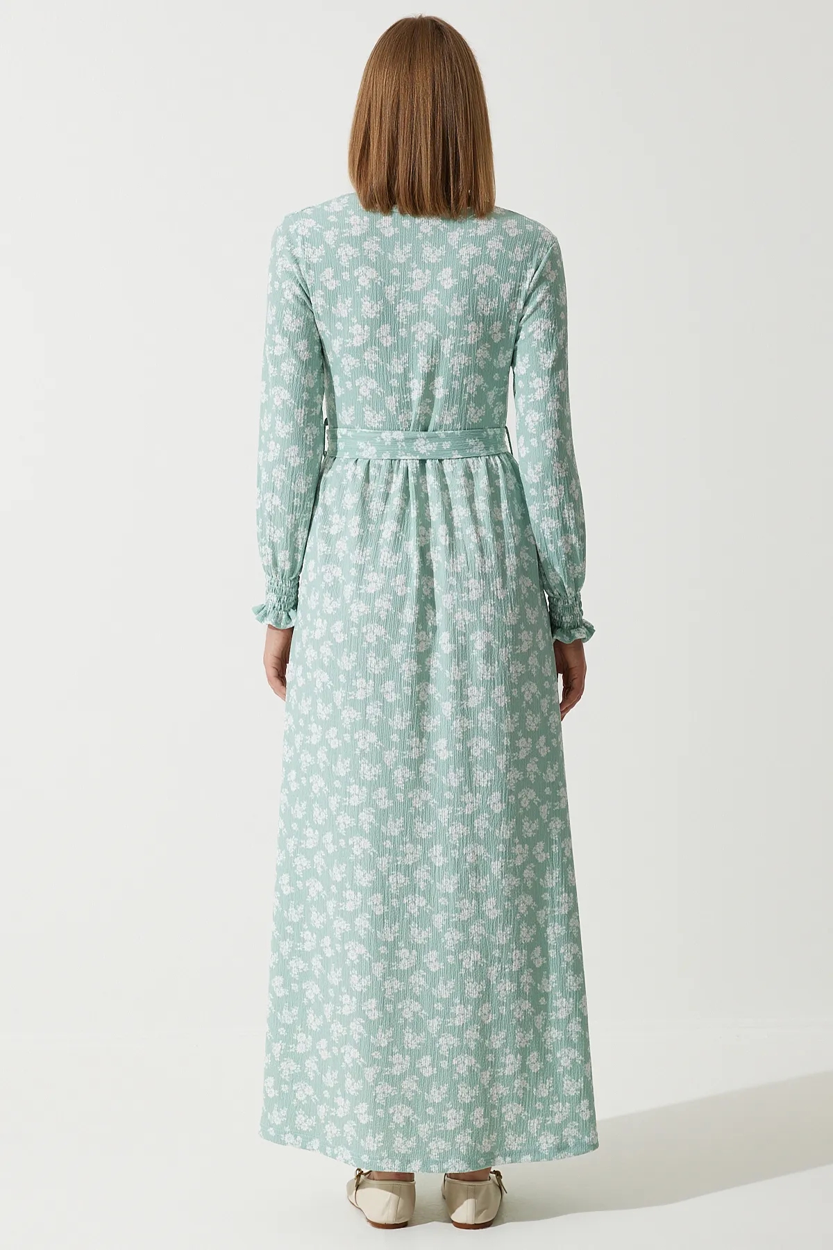 Happiness İstanbul  Wassergrünes, florales, langes Strickkleid für Damen DD01322