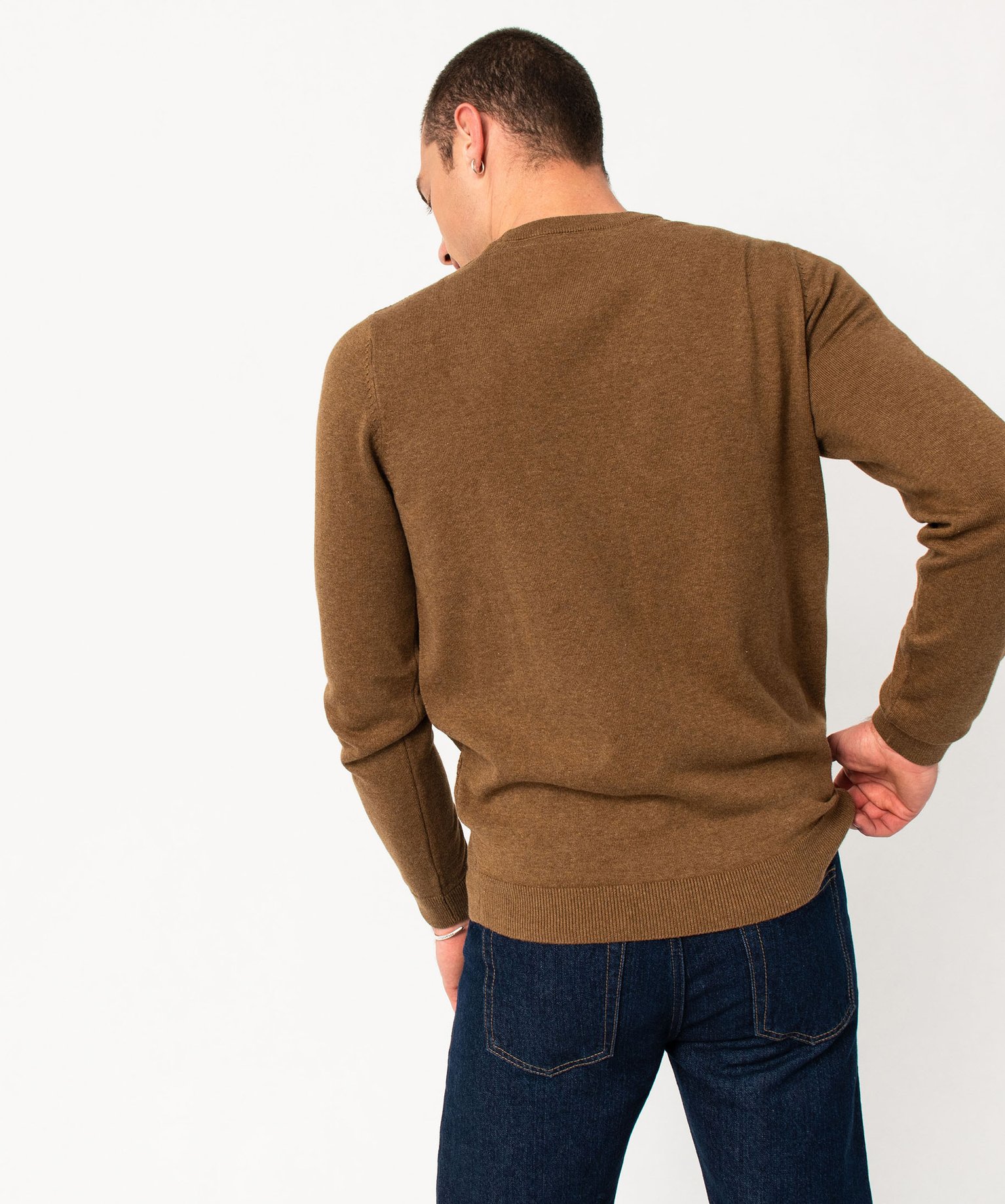 Pull en coton homme avec maille fantaisie sur l’avant beige fonce | GEMO