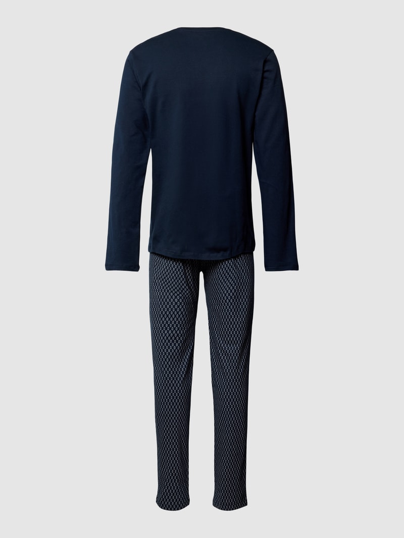Pyjama mit geripptem Rundhalsausschnitt in marineblau