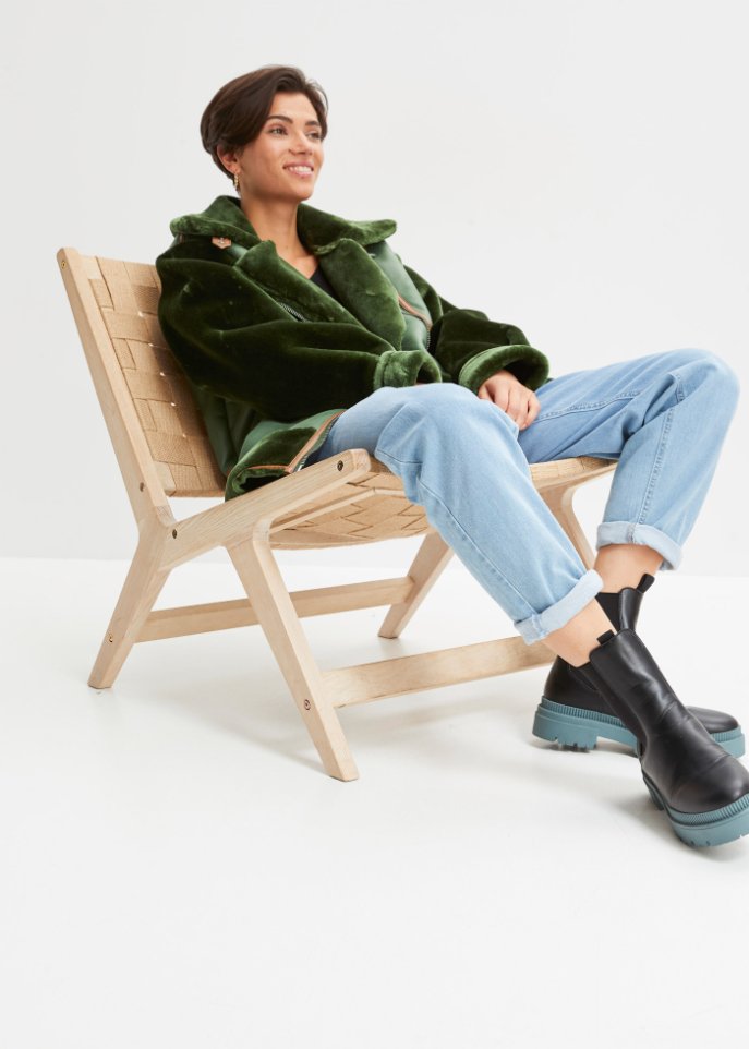 Sherling Jacke in Velourslederimitat
