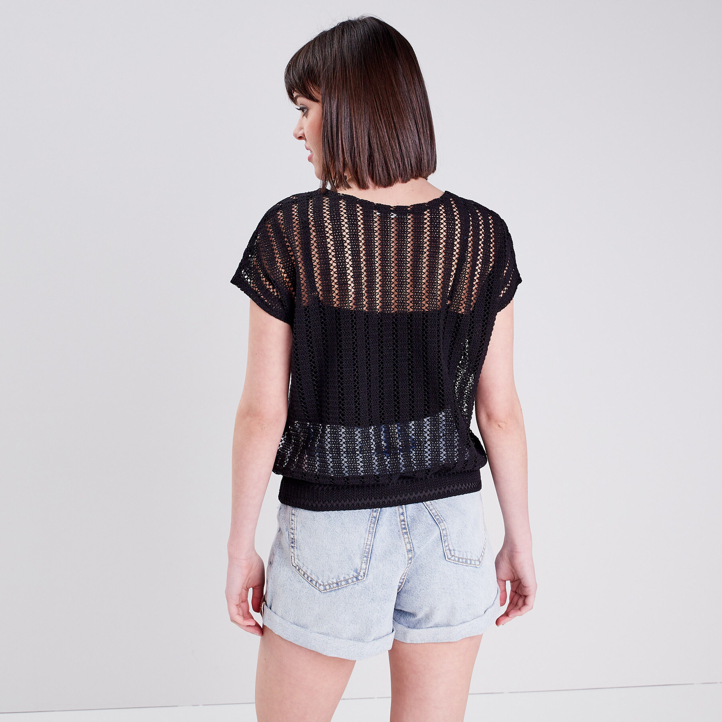T-shirt manches courtes noir femme | Cache Cache