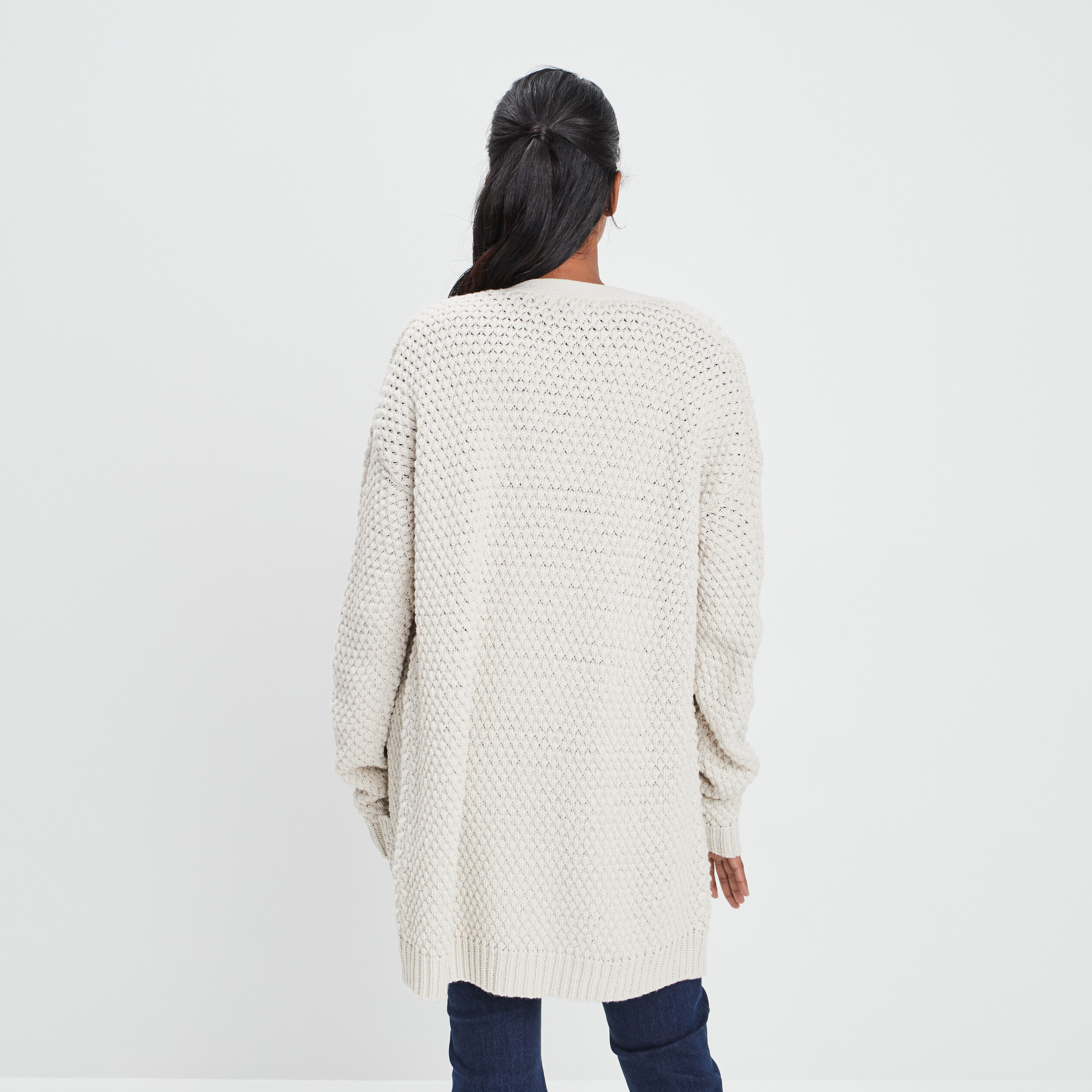 Gilet long manches longues ivoire femme | La Halle