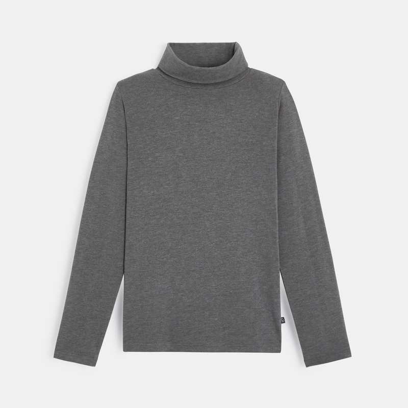 T-shirt stretch col roulé uni gris garçon