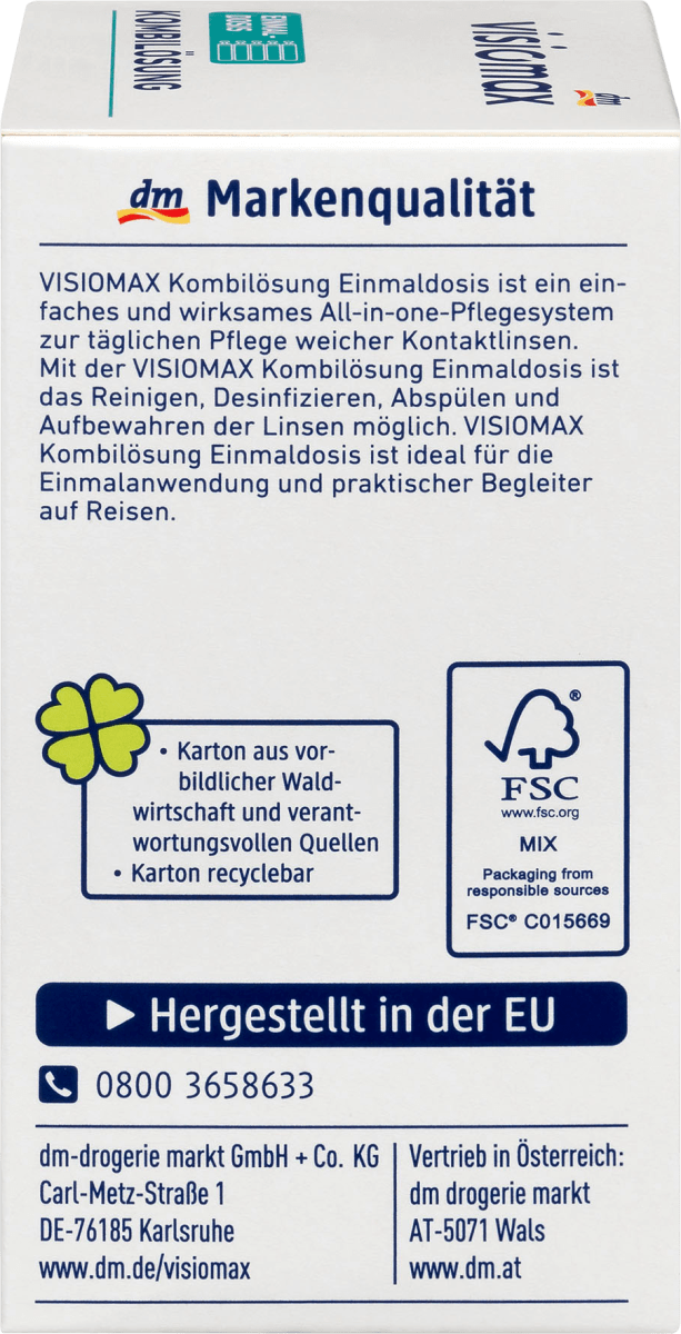 Kombilösung Einmaldosis für weiche Kontaktlinsen, mit Kontaktlinsenbehälter, 15 x 10 ml, 150 ml