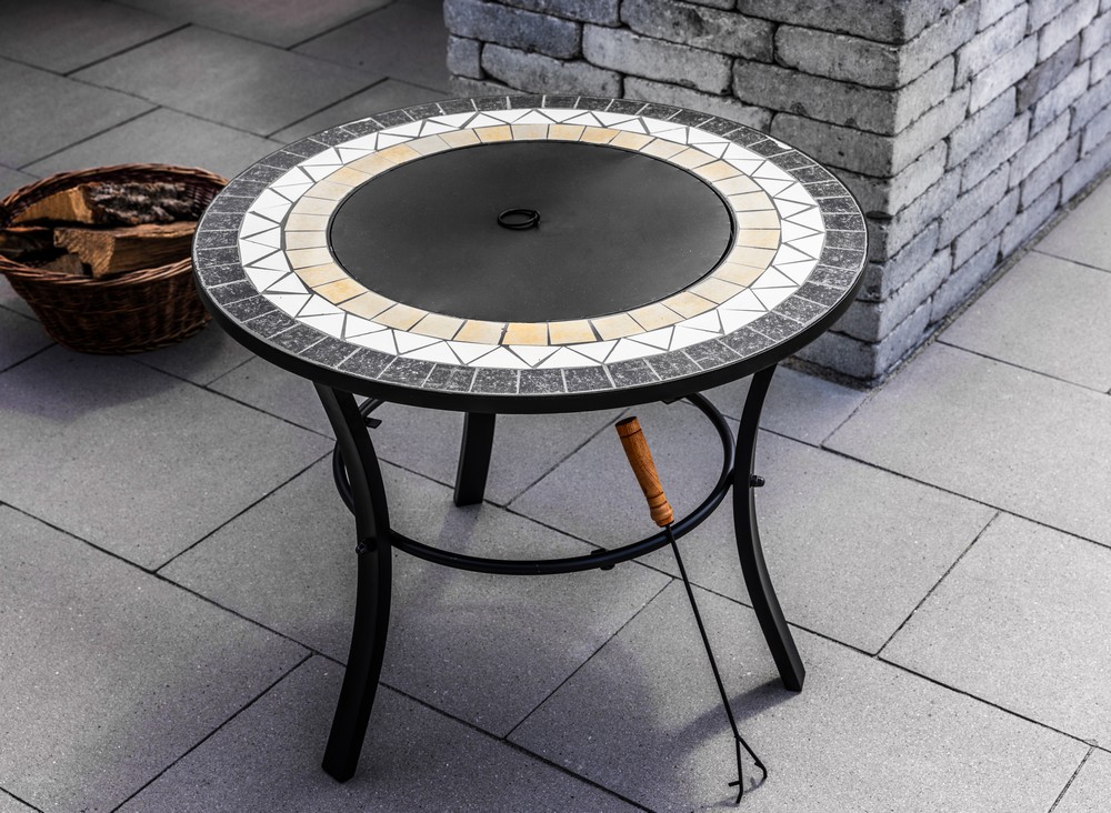 HC Garten & Freizeit Feuerstelle Mosaik Fuego inkl. Abdeckung und Zubehör rund Ø 76 x 65 cm