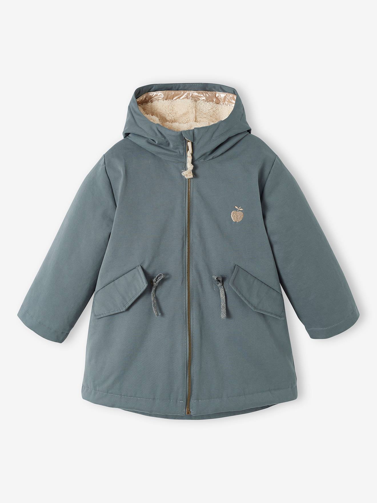 Parka à capuche 3 en 1 fille avec doudoune brillante doublée sherpa camel