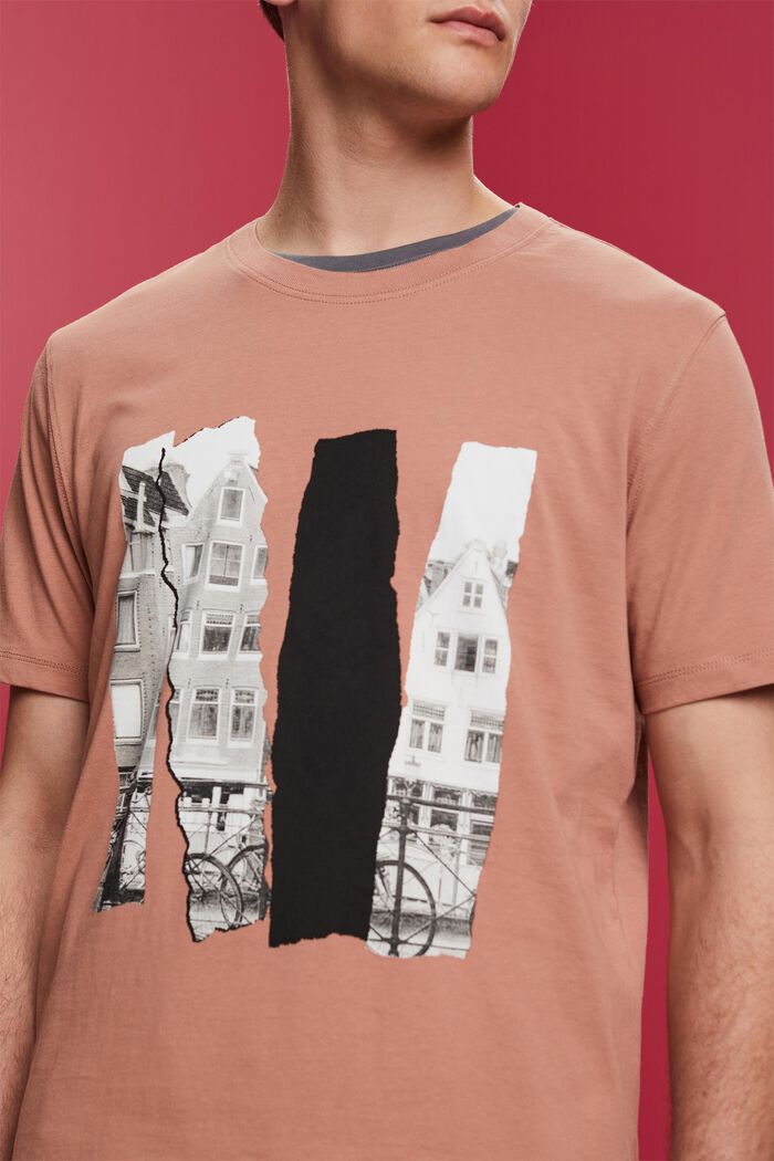 Rundhals-T-Shirt mit Print, 100 % Baumwolle