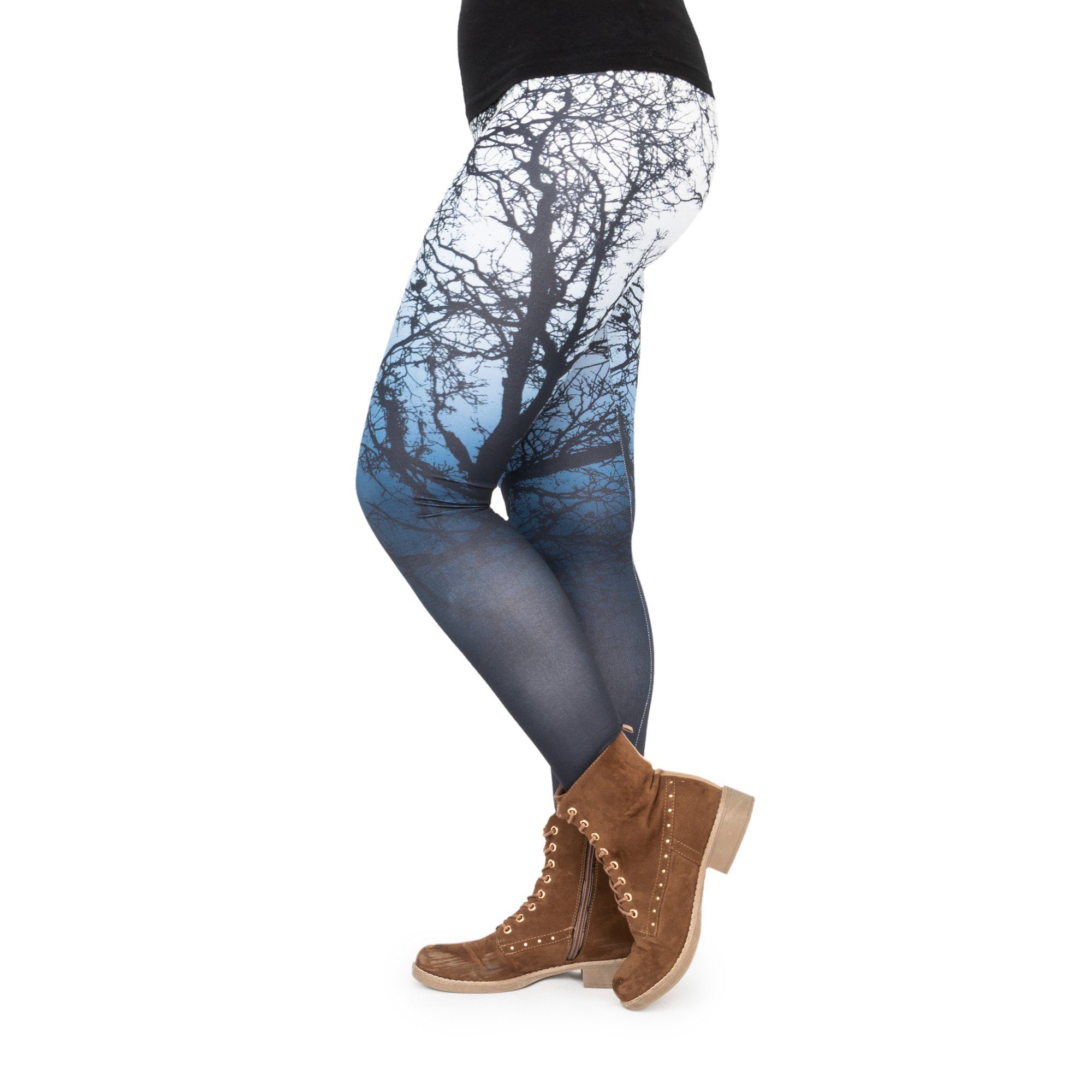 cosey Leggings Bunte Bedruckte Motiv-Leggings Baum/Wald (Einheitsgröße XS-L)