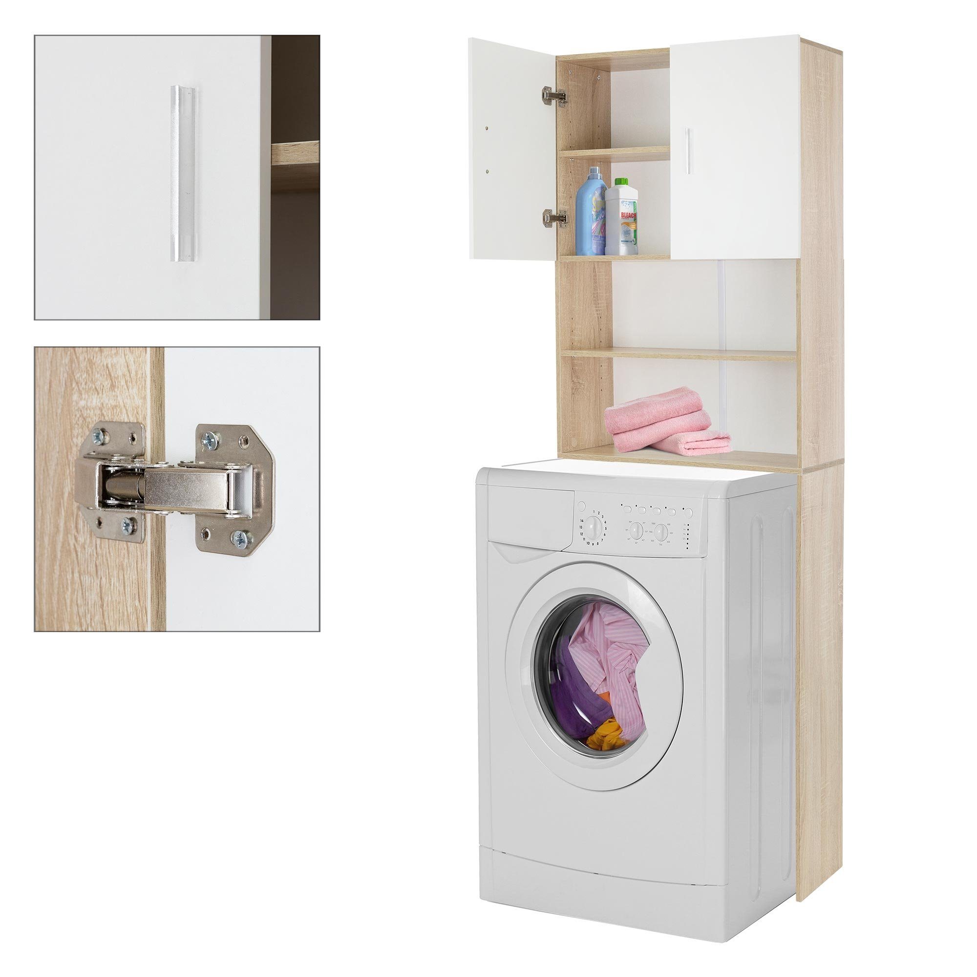 ECD Germany Waschmaschinenumbauschrank Waschmaschinenschrank 2 Türen, Fächern 190x62,5 cm