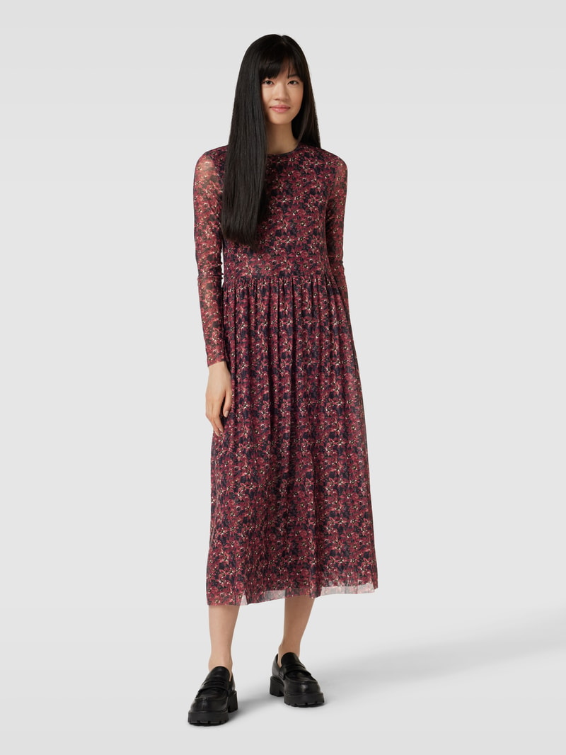 Midikleid mit Allover-Muster Modell 'Blumen' in marineblau