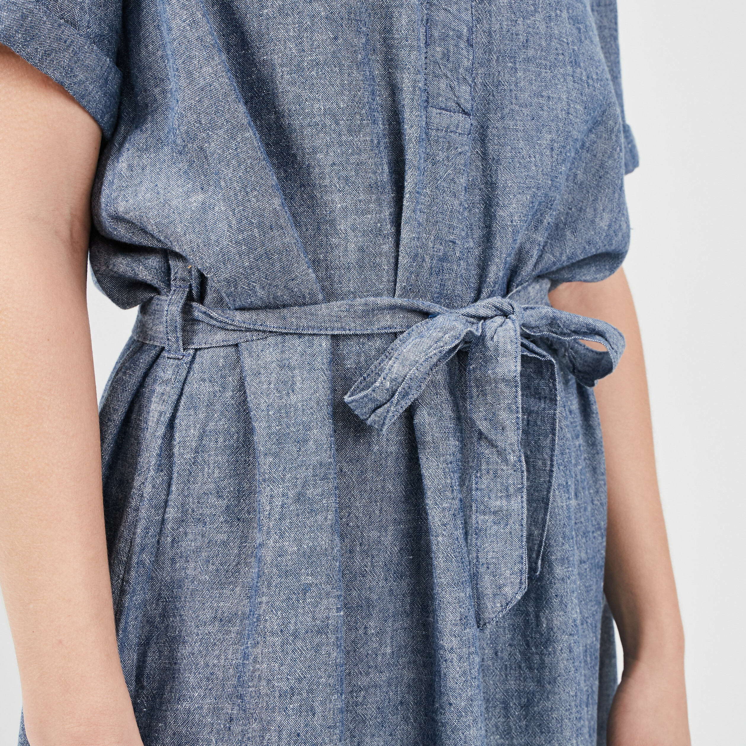 Robe droite ceinturée en mélange de lin bleu gris femme | La Halle