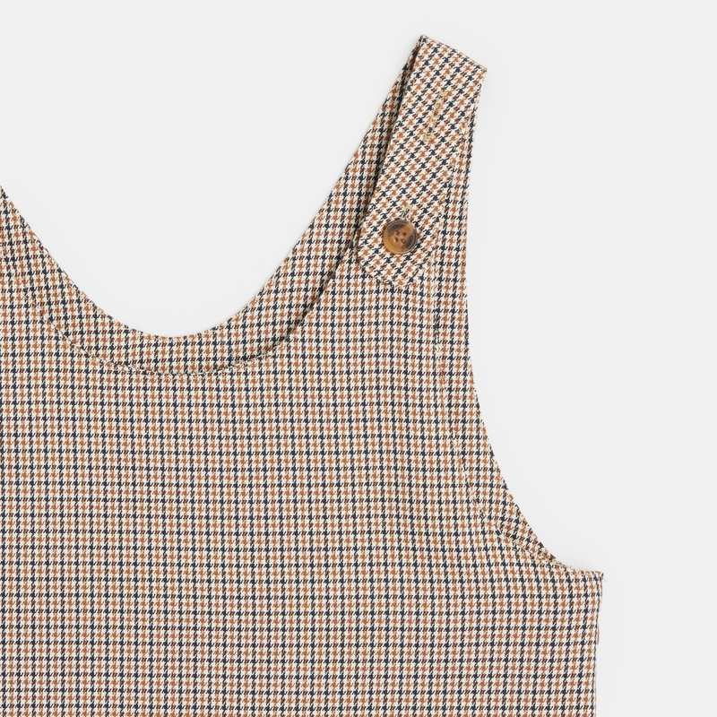 Robe chasuble à carreaux marron fille