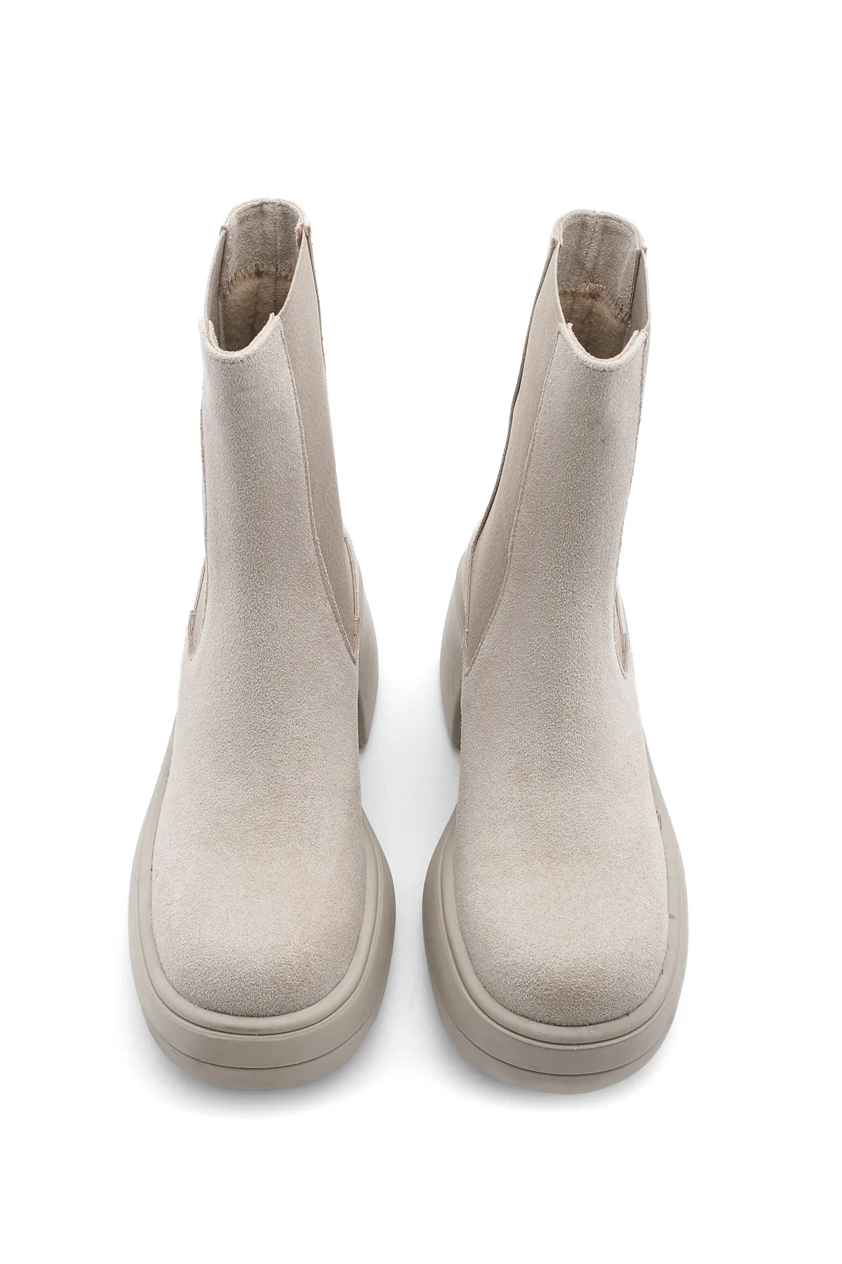 Marjin  Damen-Tagesstiefel, dicke Sohle, elastische Seitenbänder, Pola-Beige-Wildleder