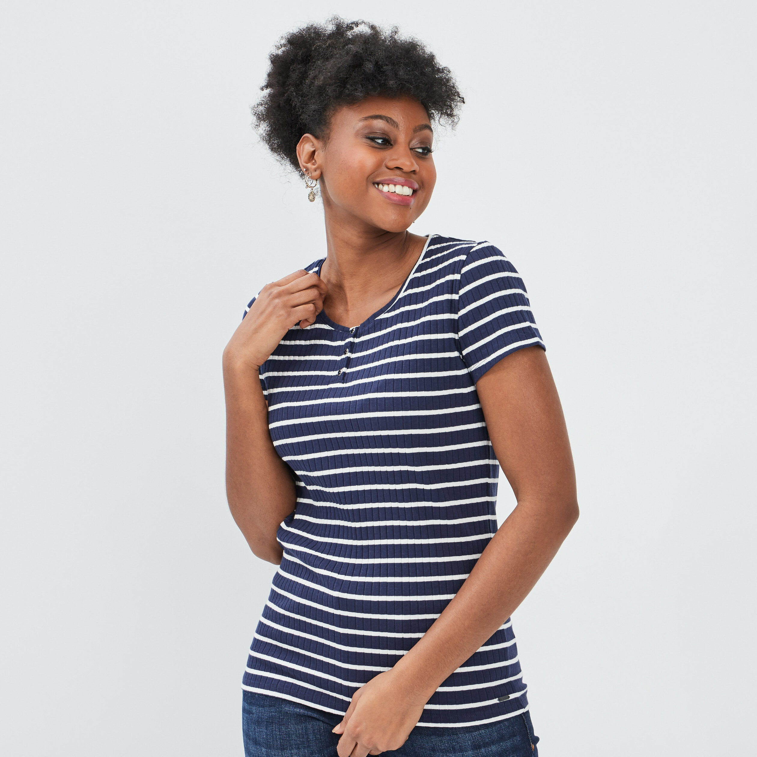 T-shirt manches courtes bleu marine femme | La Halle
