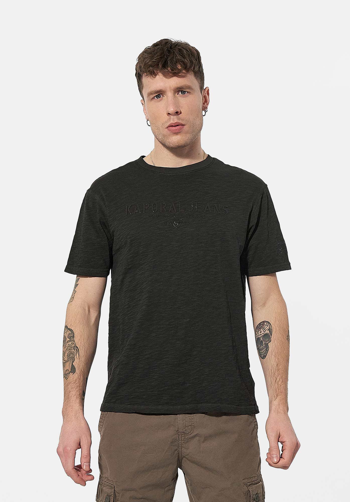 MIKEL  T-shirt noir chiné Homme en 100% coton