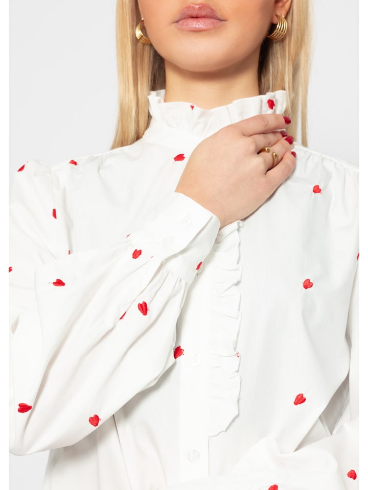 SASSYCLASSY Baumwoll Bluse mit Rüschen in Offwhite günstig kaufen