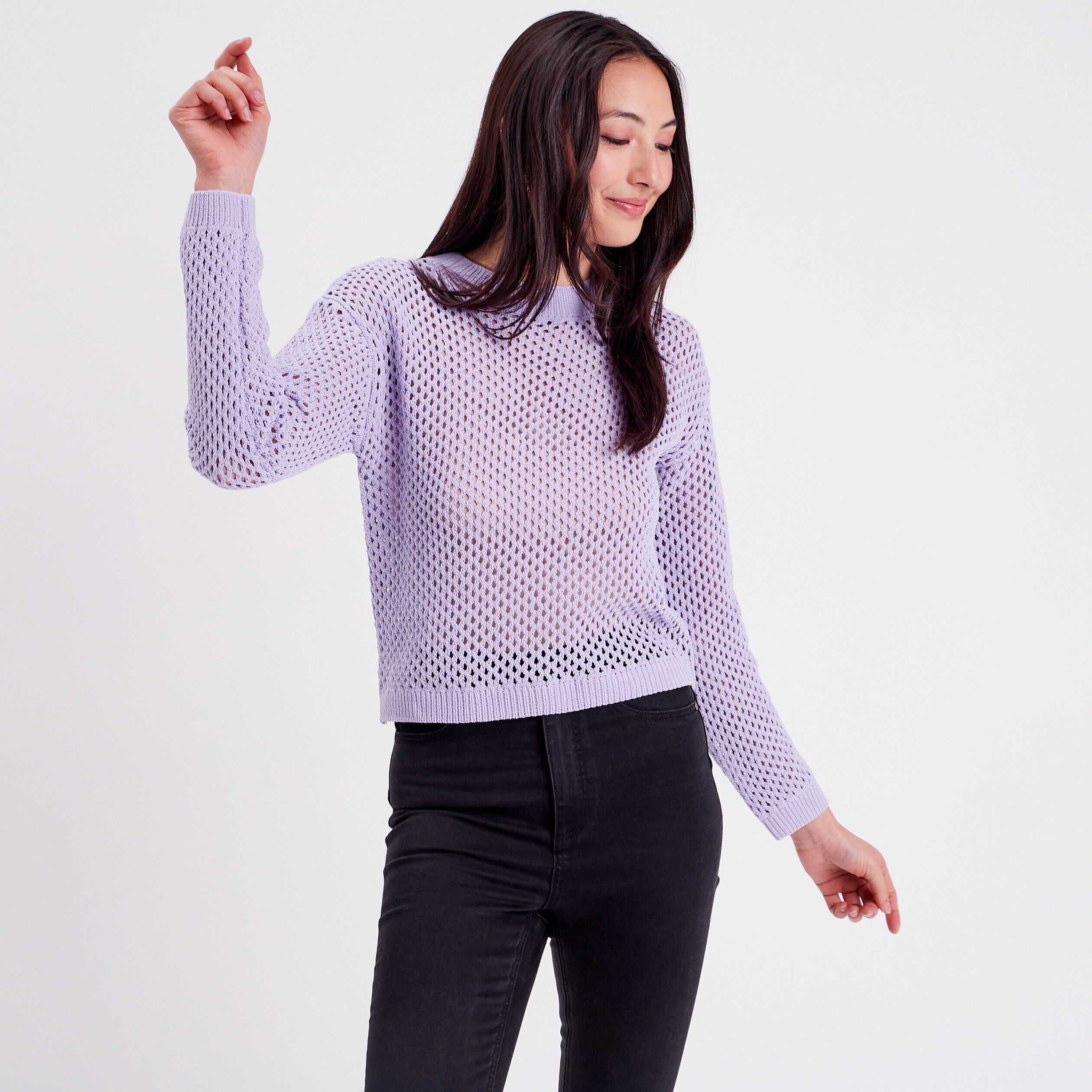 Pull ajouré col rond parme femme | Cache Cache