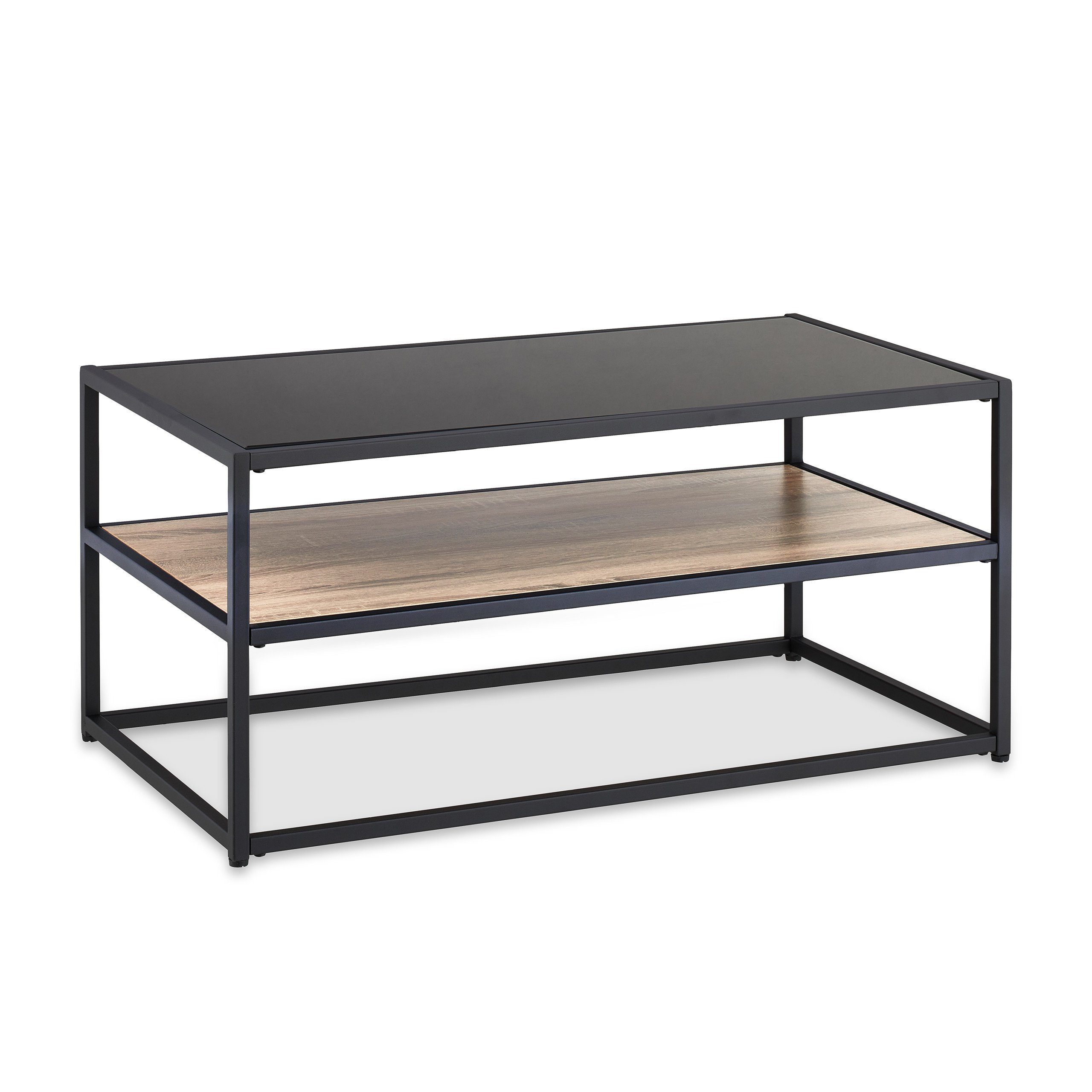 relaxdays Couchtisch Schwarzer Couchtisch mit Glasplatte