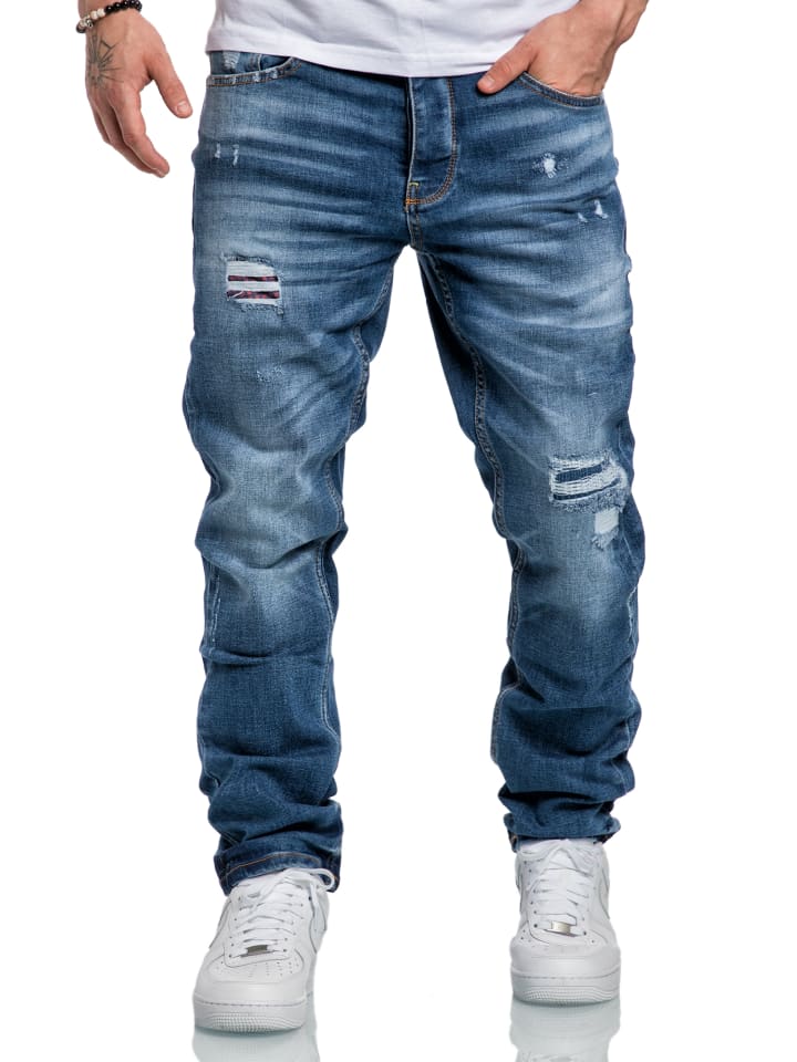 Amaci&Sons Regular Fit Destroyed Jeans KANSAS in Hellblau (Patches) günstig kaufen