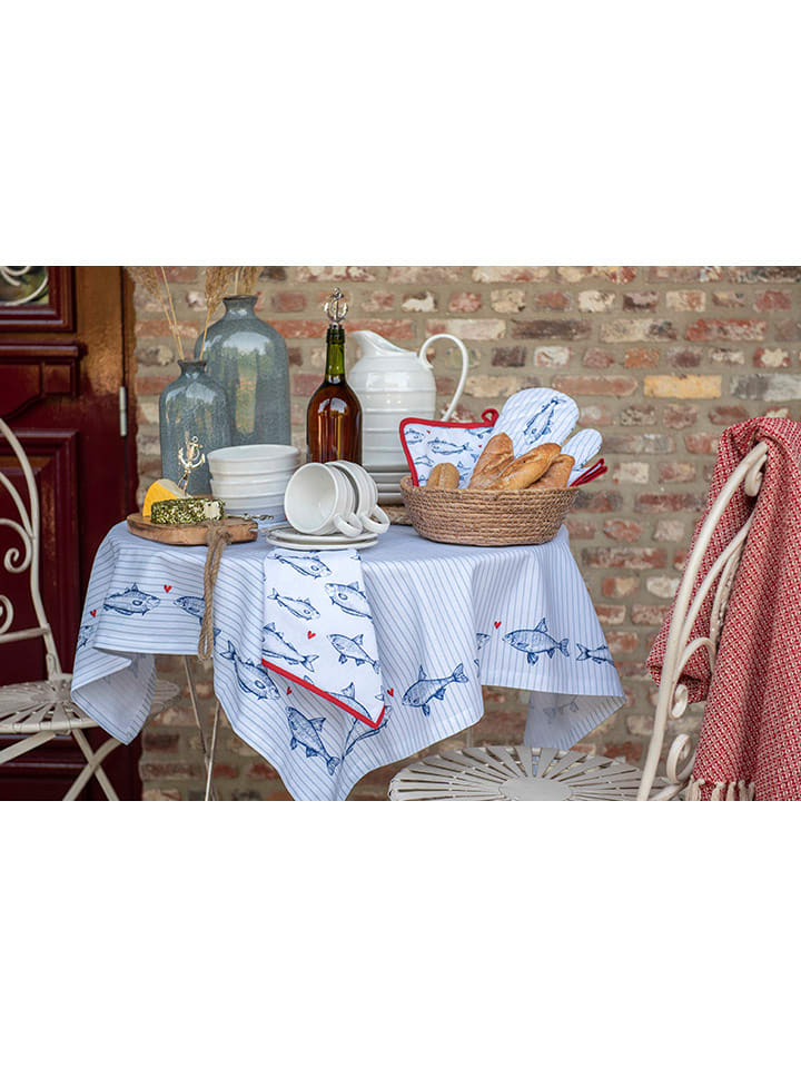 Clayre & Eef Tischdecke in Weiß/ Blau - (L)100 x (B)100 cm günstig kaufen onesize