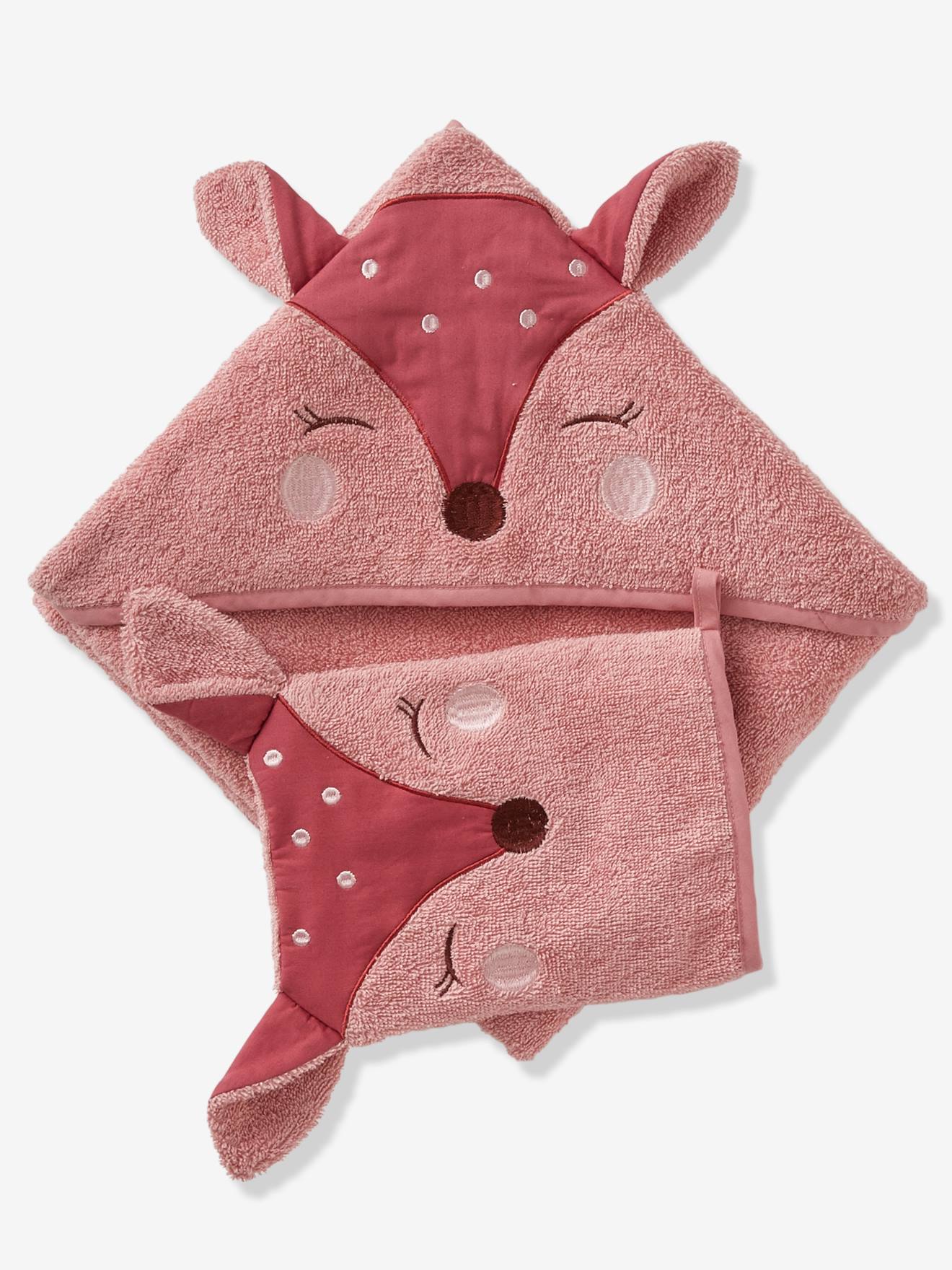 Vertbaudet Baby-Set: Badetuch und Waschhandschuh REH Oeko Tex - rosa/reh