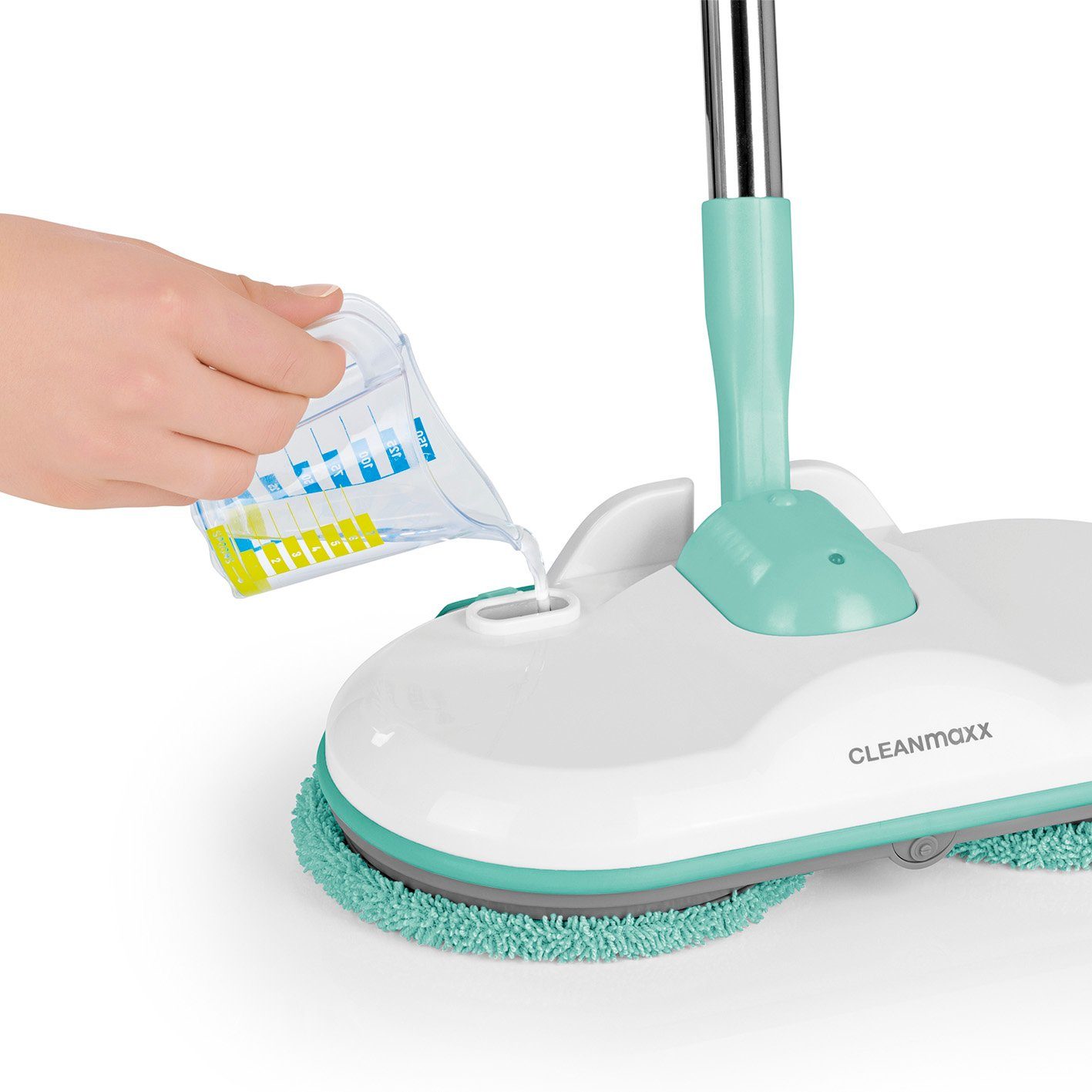 CLEANmaxx Akku-Wischmopp Akku-Spray-Mopp, 30 W, 360° Rotation türkis/weiß