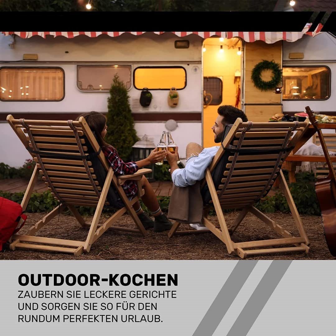 JUNG Gaskocher mobiler Campingkocher Gaskocher + 4 Kartuschen Gas, Autark verwendbar, (Gaskocher Notfall, Kartuschenkocher, Butangaskocher, praktischem Transportkoffer, erhitzen & aufwärmen Lebensmittel), mobiler Gaskocher, Outdoor geeignet Camping K