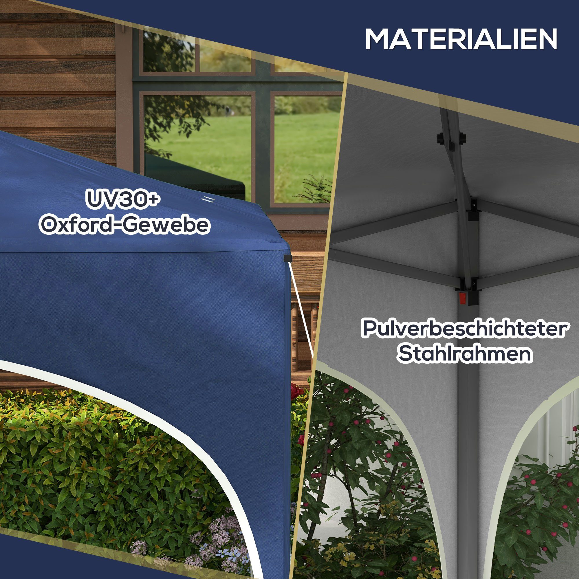 Outsunny Faltpavillon Pavillon dreistufig verstellbar, Pop Up Pavillon mit UV Schutz, mit 4 Seitenteilen, (Faltpavillon, Gartenpavillon), mit Tragetasche, Sandsack