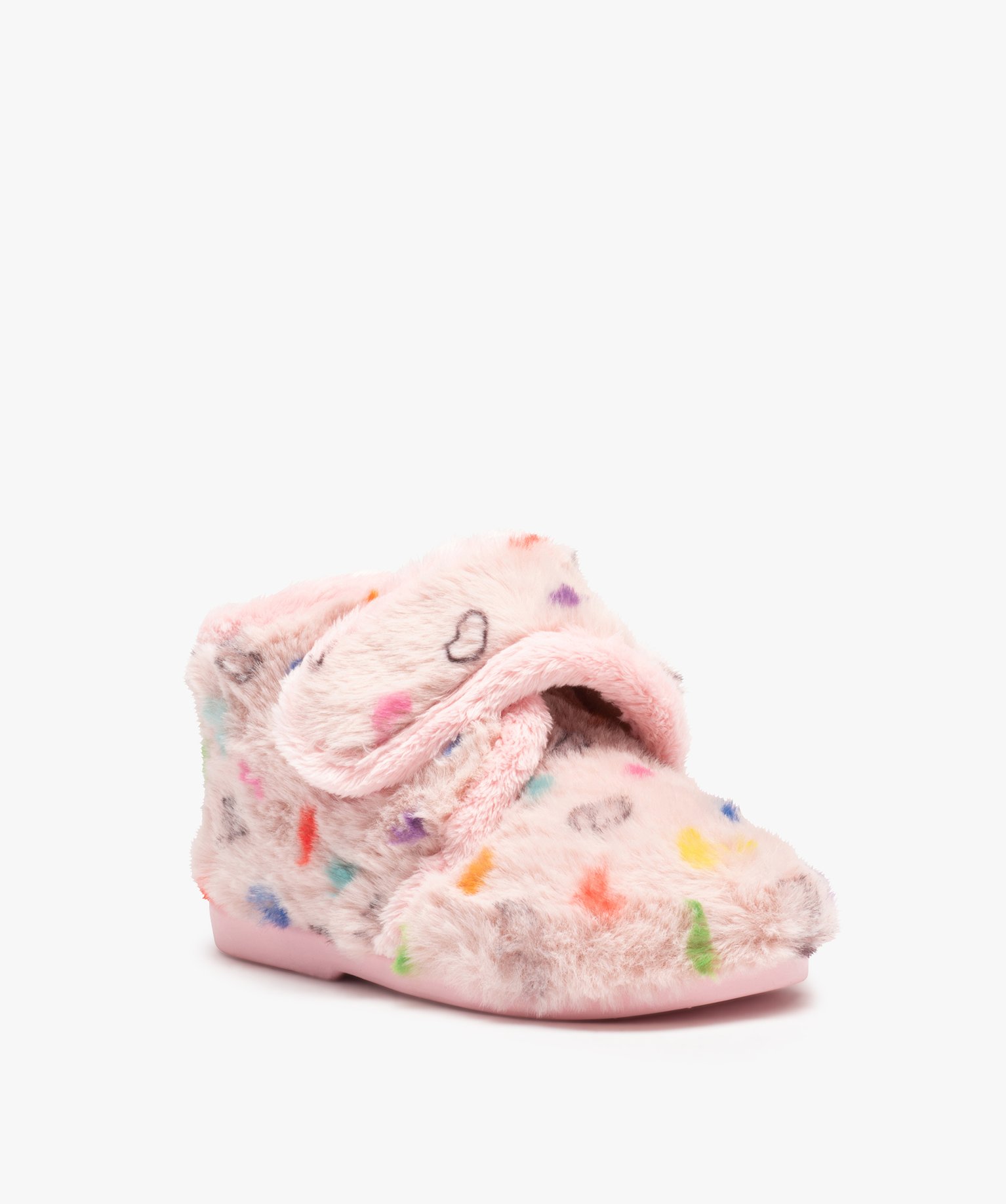 Chaussons fille bottillons en textile peluche imprimé curs rose | GEMO