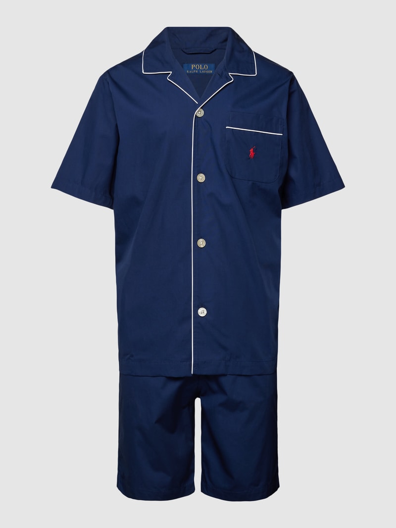Pyjama mit Allover-Label-Print in dunkelblau