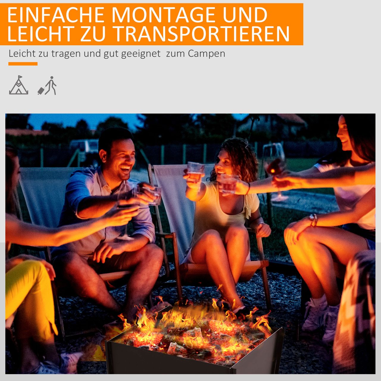 Outsunny Feuerschale demontierbar steckbar Feuerkorb Feuerstelle für Garten Camping BBQ Stahl Schwarz 50 x 50 x 30 cm