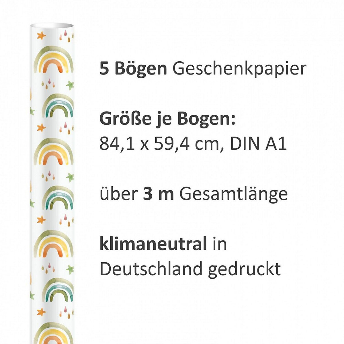 Geschenkpapier 5 Bögen Regenbogen – 1,60€/qm Größe: - 84,1 x 59,4 cm Geschenkpapier